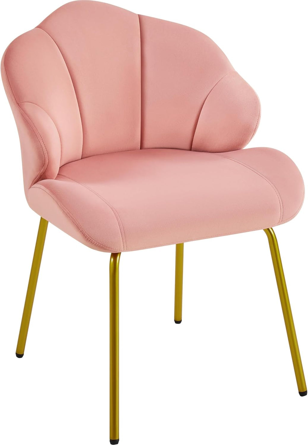 Yaheetech Velvet Accent Chair, Cute Vanity Chair with Shell-Shaped Backrest, Modern Armchair Side Chair with Golden Legs for Living Room/Bedroom/Home Office/Makeup, Pink - Grand Goldman