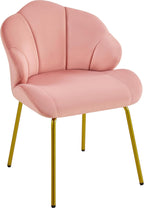 Yaheetech Velvet Accent Chair, Cute Vanity Chair with Shell-Shaped Backrest, Modern Armchair Side Chair with Golden Legs for Living Room/Bedroom/Home Office/Makeup, Pink - Grand Goldman