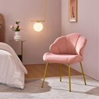 Yaheetech Velvet Accent Chair, Cute Vanity Chair with Shell-Shaped Backrest, Modern Armchair Side Chair with Golden Legs for Living Room/Bedroom/Home Office/Makeup, Pink - Grand Goldman