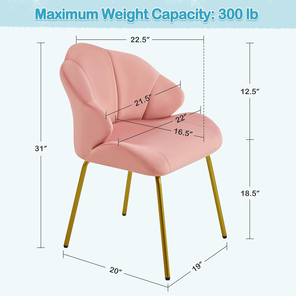 Yaheetech Velvet Accent Chair, Cute Vanity Chair with Shell-Shaped Backrest, Modern Armchair Side Chair with Golden Legs for Living Room/Bedroom/Home Office/Makeup, Pink - Grand Goldman