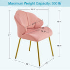 Yaheetech Velvet Accent Chair, Cute Vanity Chair with Shell-Shaped Backrest, Modern Armchair Side Chair with Golden Legs for Living Room/Bedroom/Home Office/Makeup, Pink - Grand Goldman