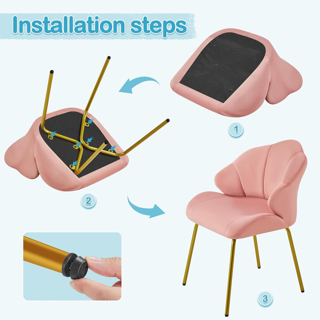 Yaheetech Velvet Accent Chair, Cute Vanity Chair with Shell-Shaped Backrest, Modern Armchair Side Chair with Golden Legs for Living Room/Bedroom/Home Office/Makeup, Pink - Grand Goldman