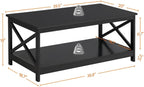 Yaheetech Wood 2-Tier Black Coffee Table with Storage Shelf for Living Room, X Design Accent Cocktail Table, Easy Assembly Home Furniture, 39.5 x 21.5 x 18 Inches - Grand Goldman