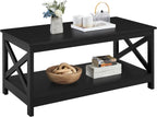 Yaheetech Wood 2-Tier Black Coffee Table with Storage Shelf for Living Room, X Design Accent Cocktail Table, Easy Assembly Home Furniture, 39.5 x 21.5 x 18 Inches - Grand Goldman
