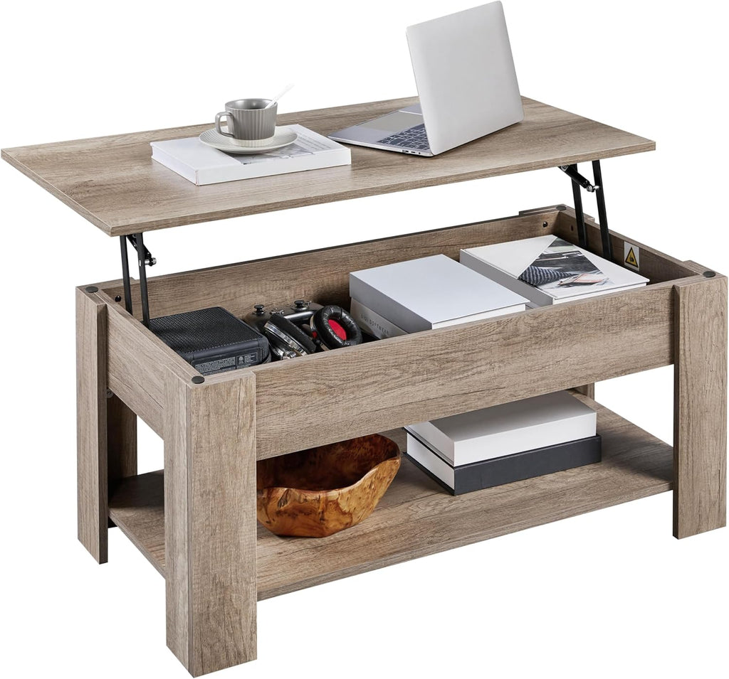 Yaheetech Wooden Coffee Table, Lift Top Coffee Table with Large Hidden Storage Shelf, Lift Tabletop Dining Table for Living Room, Home Small Space, 38.6in, Black - Grand Goldman