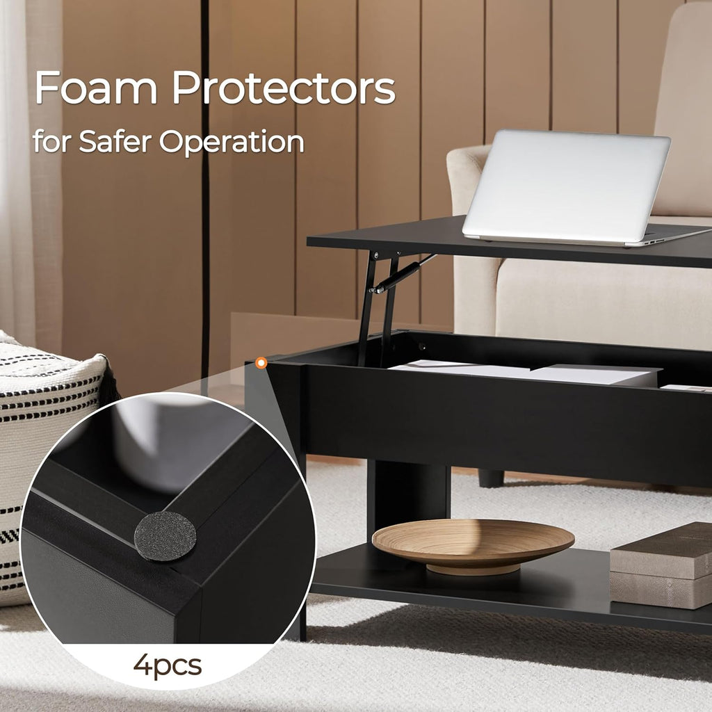 Yaheetech Wooden Coffee Table, Lift Top Coffee Table with Large Hidden Storage Shelf, Lift Tabletop Dining Table for Living Room, Home Small Space, 38.6in, Black - Grand Goldman