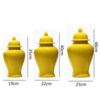Yellow Ceramic General Jar Chinese Decorative Ginger Jar Vase Flower Arrangement with Lid Storage Tank Home Decoration - Grand Goldman