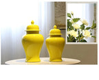Yellow Ceramic General Jar Chinese Decorative Ginger Jar Vase Flower Arrangement with Lid Storage Tank Home Decoration - Grand Goldman