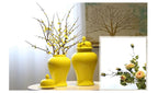 Yellow Ceramic General Jar Chinese Decorative Ginger Jar Vase Flower Arrangement with Lid Storage Tank Home Decoration - Grand Goldman