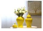 Yellow Ceramic General Jar Chinese Decorative Ginger Jar Vase Flower Arrangement with Lid Storage Tank Home Decoration - Grand Goldman