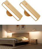 YiLaie Wall Sconces Battery Operated Set of Two,Rechargeable Wall Lights for Bedroom,Wall Lights Wireless Dimmable,Wood Wall Sconces with 360 Rotation,Peel and Stick Wall Sconces for Bedroom Bedside - Grand Goldman