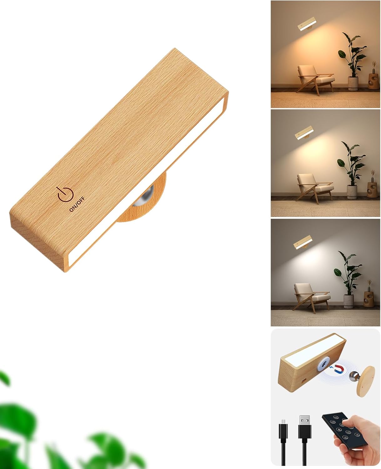 YiLaie Wall Sconces Set of 2,Battery Operated Wall Sconce with Remote,Wall Lights for Bedroom Wireless, Rotatable Cordless Wall Lamp with 3 Color Temperature for Bedroom,Living Room,Bedside Reading - Grand Goldman