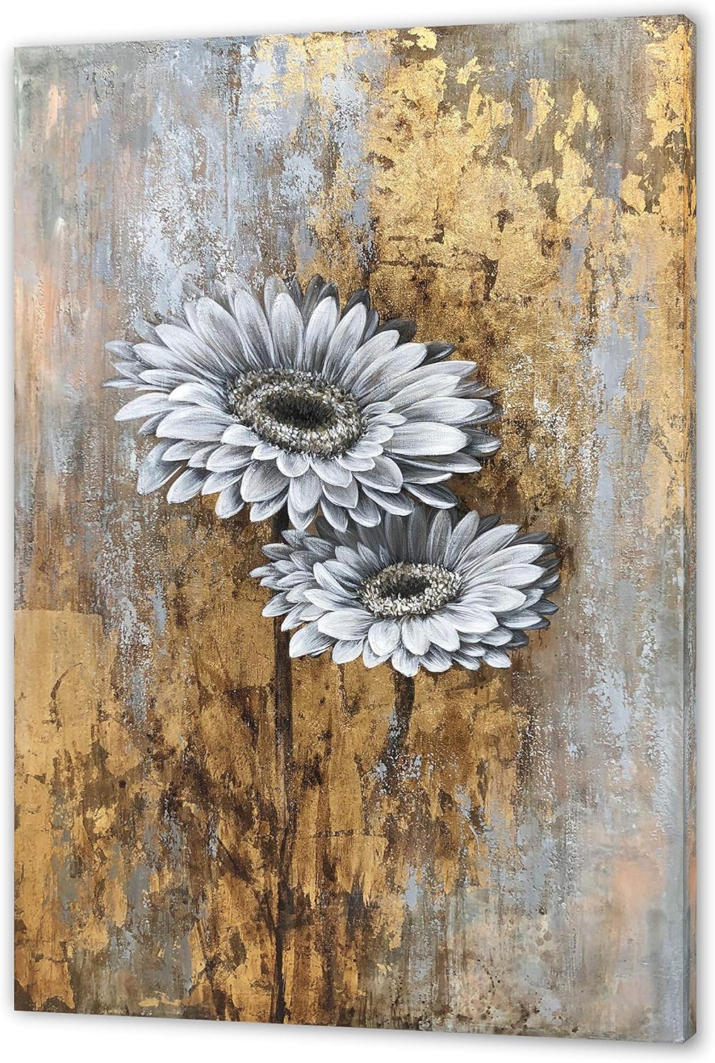 Yihui Arts White Flower Canvas Wall Art Painting, Floral Canvas Pictures Aesthetic Botanical Artwork for Bedroom Living Room Bathroom Decor - Grand Goldman