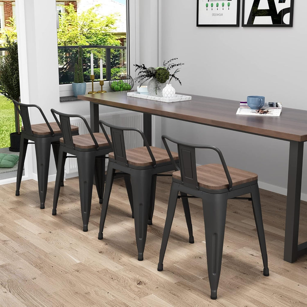 Yongchuang 24 inch Barstools Set of 4 Counter Height Bar Stools Farmhouse Kitchen Metal Bar Chairs with Wood Seat Low Back Cream White - Grand Goldman