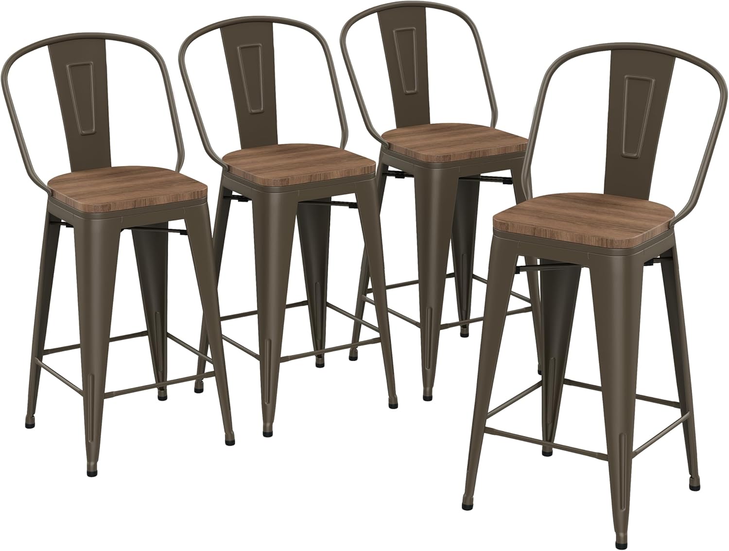 Yongqiang Barstools Set of 4 Counter Height Bar Stools for Kitchen Island Farmhouse Metal High Back Bar Chairs Wooden Seat 24" Matte Black - Grand Goldman