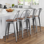 Yongqiang Barstools Set of 4 Counter Height Bar Stools for Kitchen Island Farmhouse Metal High Back Bar Chairs Wooden Seat 24" Matte Black - Grand Goldman