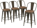 Yongqiang Barstools Set of 4 Counter Height Bar Stools for Kitchen Island Farmhouse Metal High Back Bar Chairs Wooden Seat 24" Matte Black - Grand Goldman