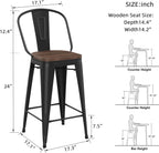 Yongqiang Barstools Set of 4 Counter Height Bar Stools for Kitchen Island Farmhouse Metal High Back Bar Chairs Wooden Seat 24" Matte Black - Grand Goldman