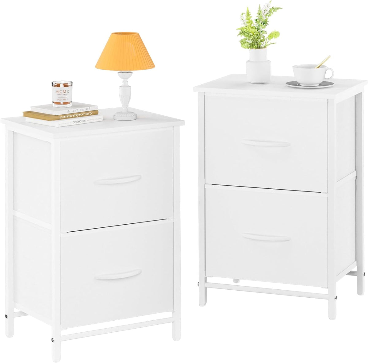 Yoobure Fabric Nightstand Set of 2 - Small Wood Bedside Tables with Storage Drawers for Bedrooms and Dorms - Grand Goldman