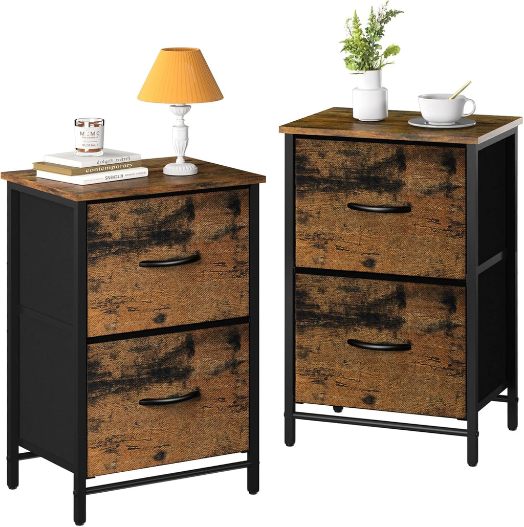 Yoobure Fabric Nightstand Set of 2 - Small Wood Bedside Tables with Storage Drawers for Bedrooms and Dorms - Grand Goldman