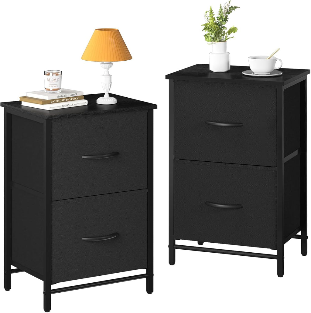 Yoobure Fabric Nightstand Set of 2 - Small Wood Bedside Tables with Storage Drawers for Bedrooms and Dorms - Grand Goldman