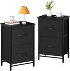 Yoobure Fabric Nightstand Set of 2 - Small Wood Bedside Tables with Storage Drawers for Bedrooms and Dorms - Grand Goldman