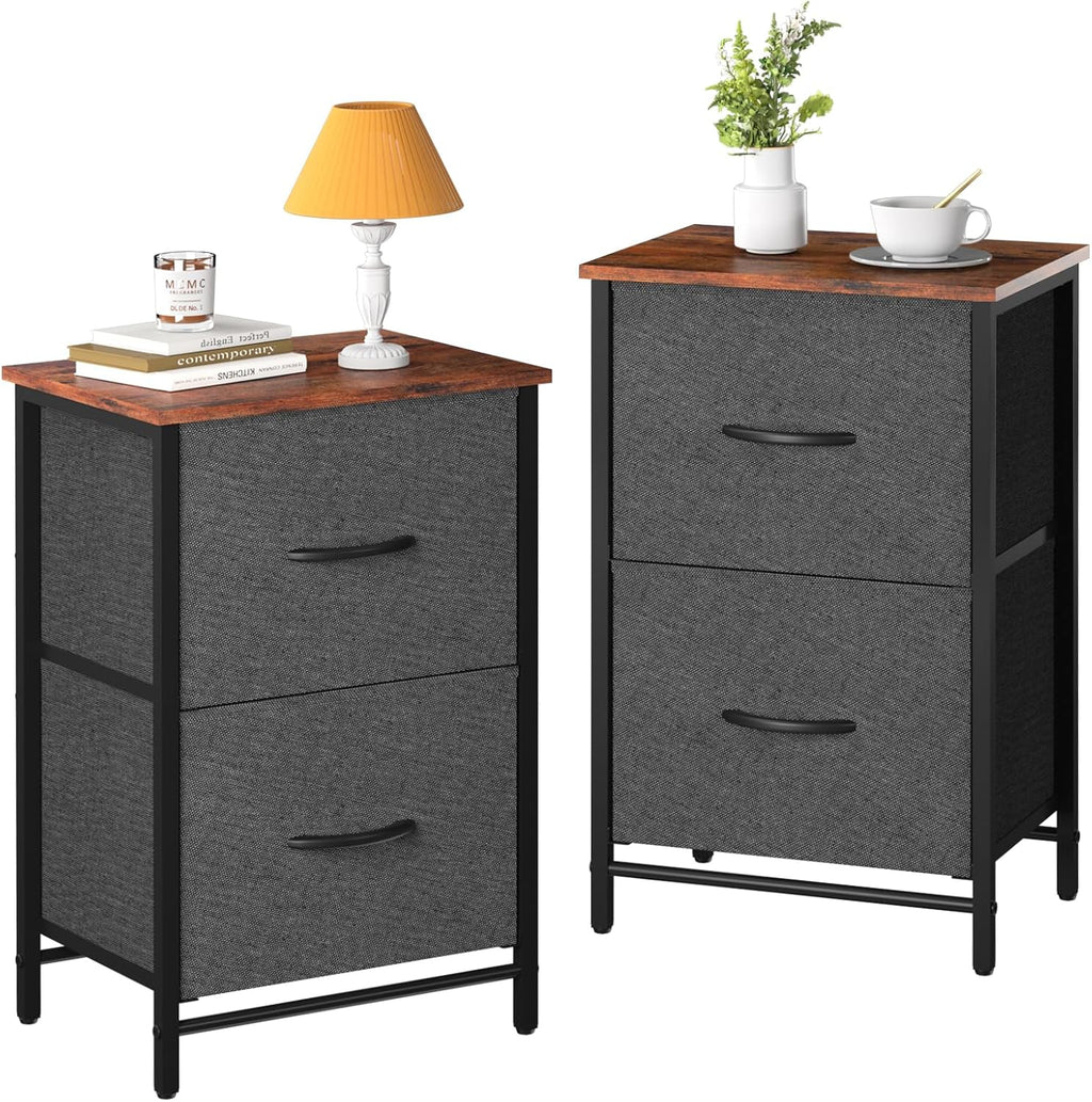 Yoobure Fabric Nightstand Set of 2 - Small Wood Bedside Tables with Storage Drawers for Bedrooms and Dorms - Grand Goldman