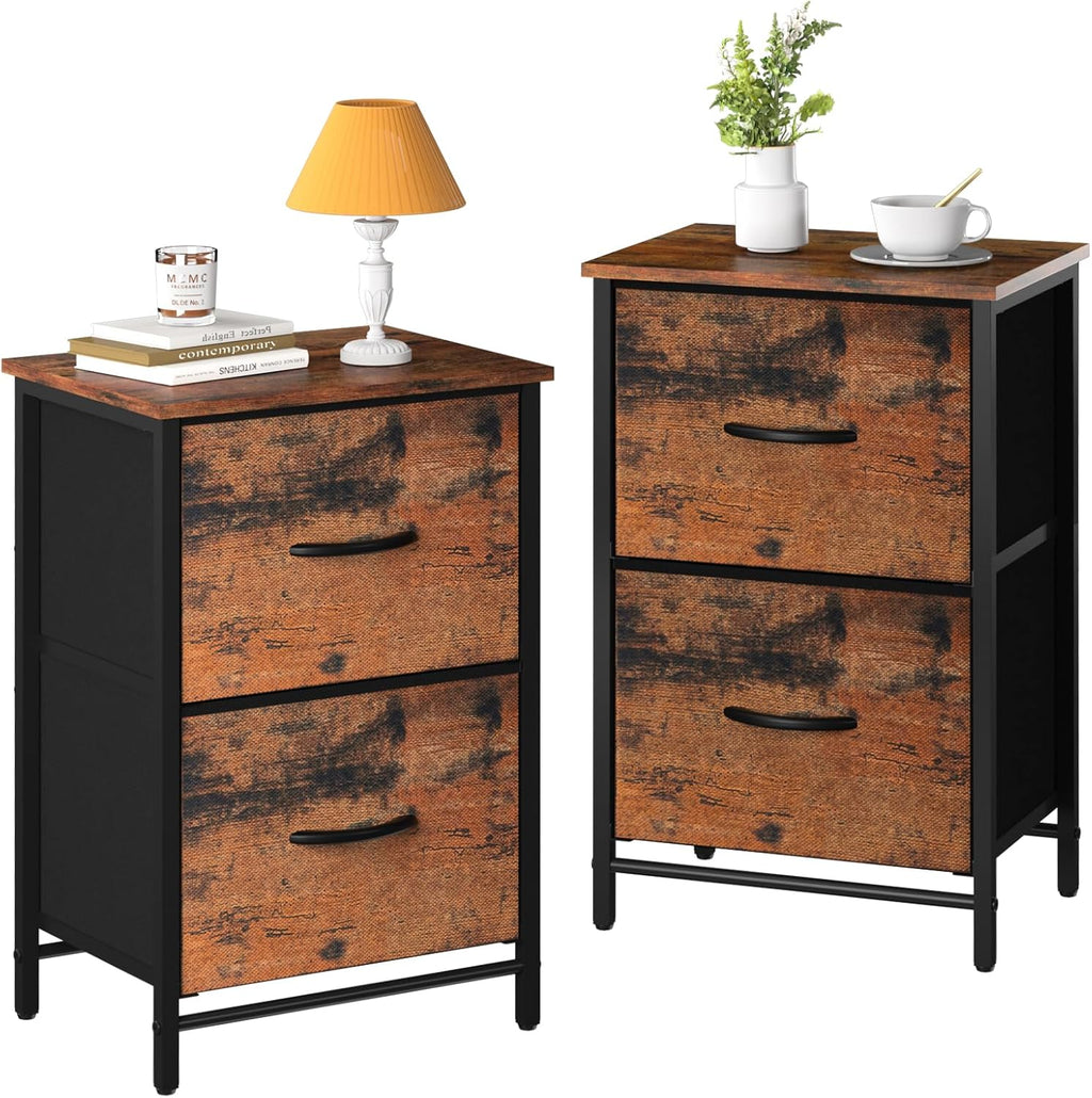 Yoobure Fabric Nightstand Set of 2 - Small Wood Bedside Tables with Storage Drawers for Bedrooms and Dorms - Grand Goldman