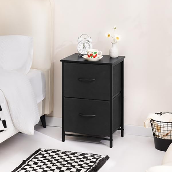 Yoobure Fabric Nightstand Set of 2 - Small Wood Bedside Tables with Storage Drawers for Bedrooms and Dorms - Grand Goldman