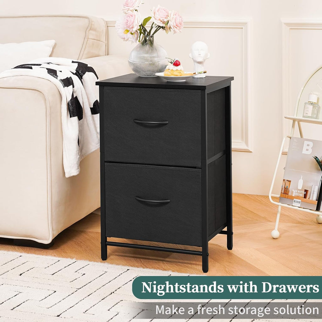 Yoobure Fabric Nightstand Set of 2 - Small Wood Bedside Tables with Storage Drawers for Bedrooms and Dorms - Grand Goldman