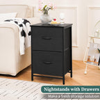 Yoobure Fabric Nightstand Set of 2 - Small Wood Bedside Tables with Storage Drawers for Bedrooms and Dorms - Grand Goldman