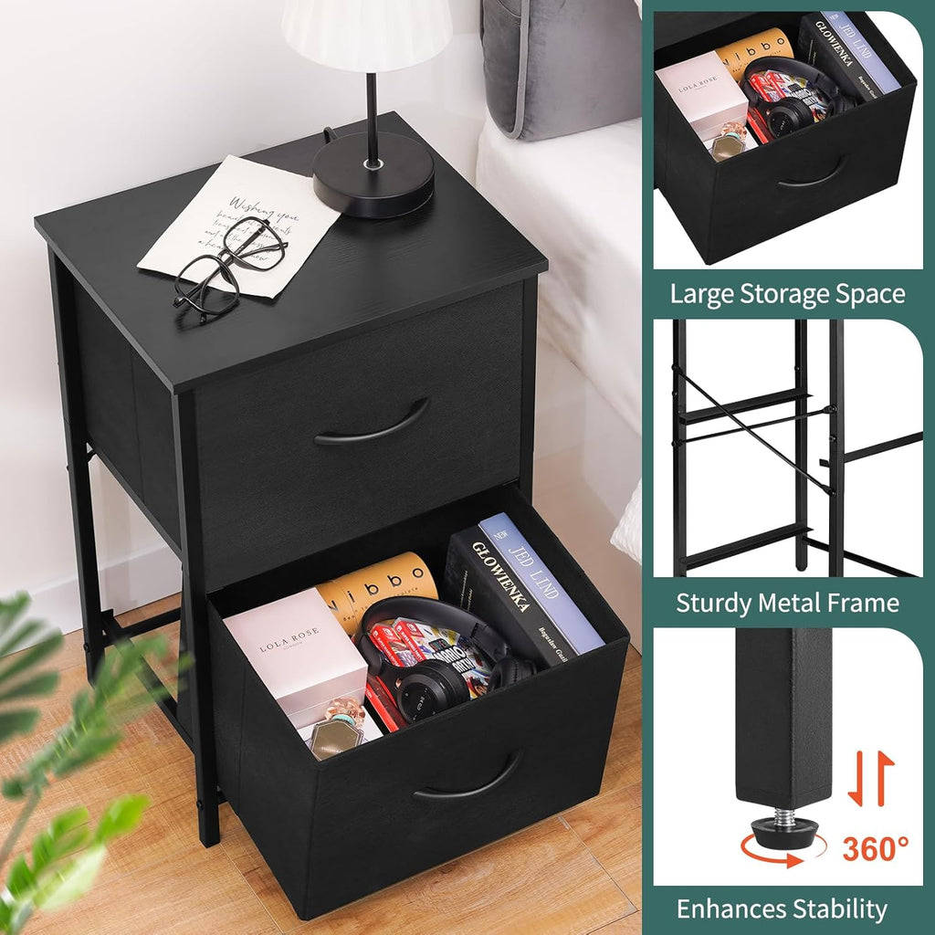 Yoobure Fabric Nightstand Set of 2 - Small Wood Bedside Tables with Storage Drawers for Bedrooms and Dorms - Grand Goldman