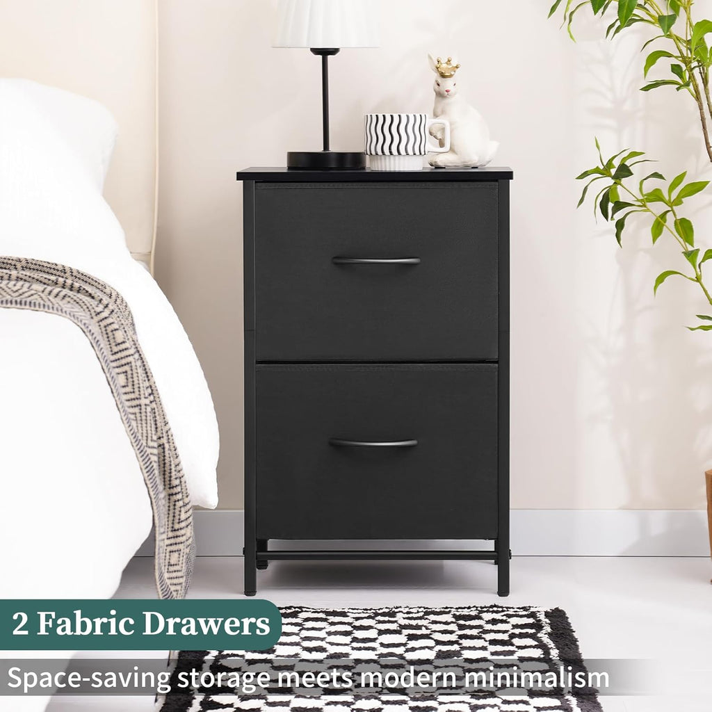 Yoobure Fabric Nightstand Set of 2 - Small Wood Bedside Tables with Storage Drawers for Bedrooms and Dorms - Grand Goldman