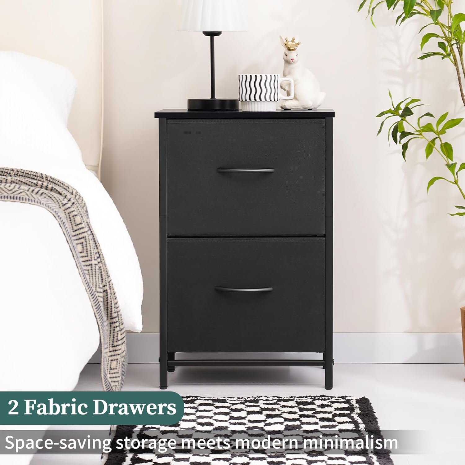 Yoobure Fabric Nightstand Set of 2 - Small Wood Bedside Tables with Storage Drawers for Bedrooms and Dorms - Grand Goldman