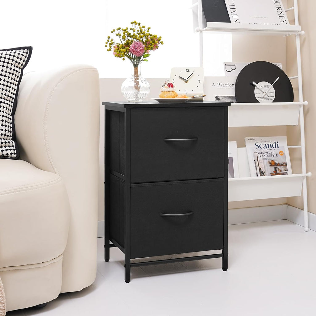 Yoobure Fabric Nightstand Set of 2 - Small Wood Bedside Tables with Storage Drawers for Bedrooms and Dorms - Grand Goldman