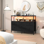 Yoobure TV Stand Dresser for Bedroom, 7 Fabric Drawers Entertainment Center, LED Dressers with Power Outlets, TV Stands for Living Room with Storage Shelf, TV Console Entertainment Stand up to 50" TV - Grand Goldman