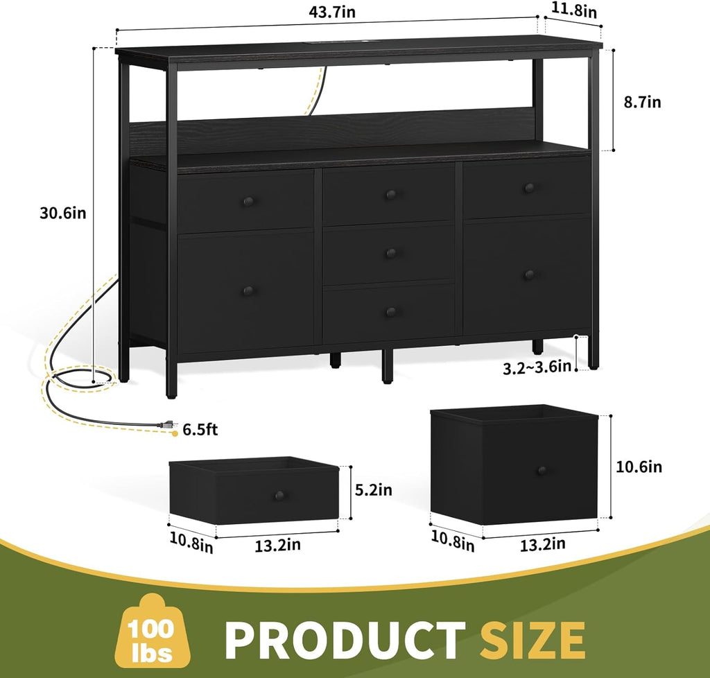 Yoobure TV Stand Dresser for Bedroom, 7 Fabric Drawers Entertainment Center, LED Dressers with Power Outlets, TV Stands for Living Room with Storage Shelf, TV Console Entertainment Stand up to 50" TV - Grand Goldman