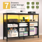 Yoobure TV Stand Dresser for Bedroom, 7 Fabric Drawers Entertainment Center, LED Dressers with Power Outlets, TV Stands for Living Room with Storage Shelf, TV Console Entertainment Stand up to 50" TV - Grand Goldman