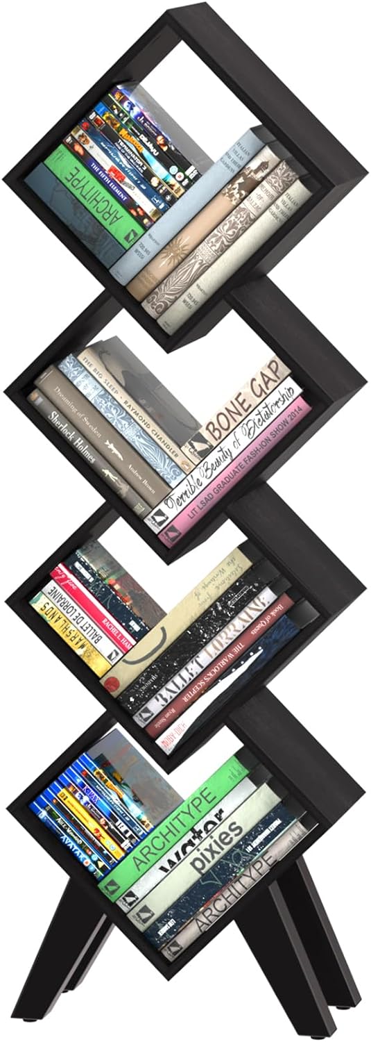 Yoobure Tree Bookshelf - 6 Shelf Retro Floor Standing Bookcase, Tall Wood Book Storage Rack for CDs/Movies/Books, Utility Book Organizer Shelves for Bedroom, Living Room, Home Office - Grand Goldman