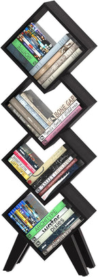 Yoobure Tree Bookshelf - 6 Shelf Retro Floor Standing Bookcase, Tall Wood Book Storage Rack for CDs/Movies/Books, Utility Book Organizer Shelves for Bedroom, Living Room, Home Office - Grand Goldman