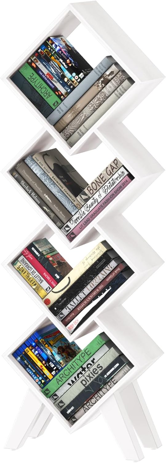 Yoobure Tree Bookshelf - 6 Shelf Retro Floor Standing Bookcase, Tall Wood Book Storage Rack for CDs/Movies/Books, Utility Book Organizer Shelves for Bedroom, Living Room, Home Office - Grand Goldman