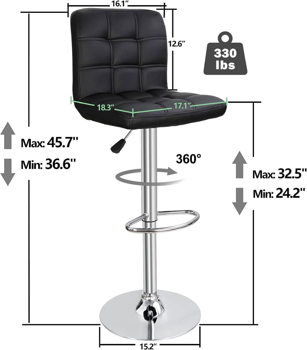 ZENY Set of 4 Adjustable Swivel Barstools, Modern PU Leather Kitchen Counter Bar Stools, Square Back Bar Stool - Grand Goldman