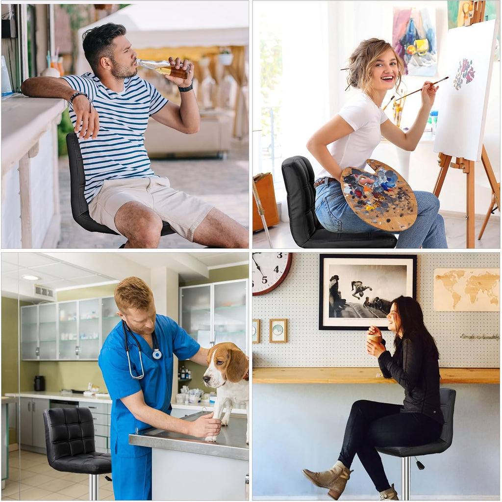 ZENY Set of 4 Adjustable Swivel Barstools, Modern PU Leather Kitchen Counter Bar Stools, Square Back Bar Stool - Grand Goldman