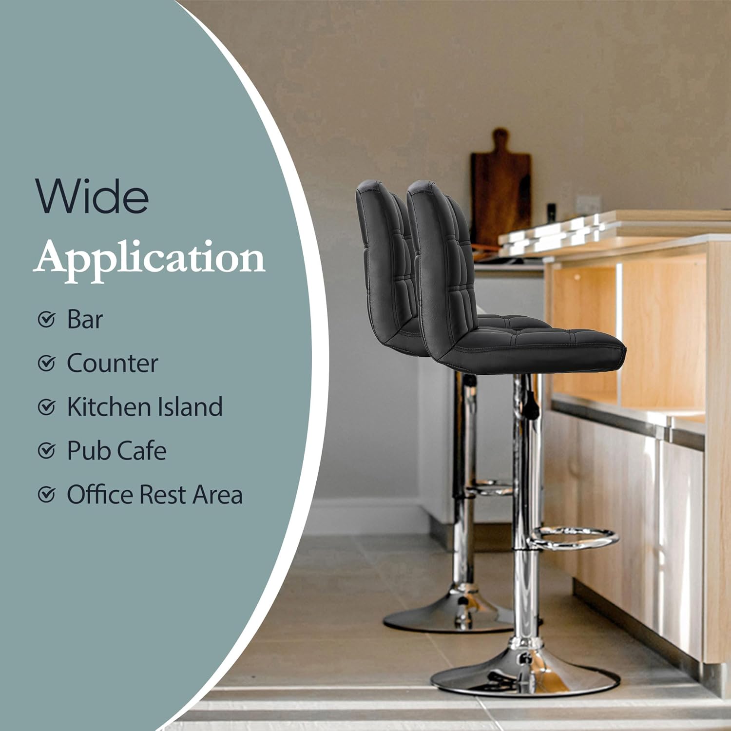 ZENY Set of 4 Adjustable Swivel Barstools, Modern PU Leather Kitchen Counter Bar Stools, Square Back Bar Stool - Grand Goldman