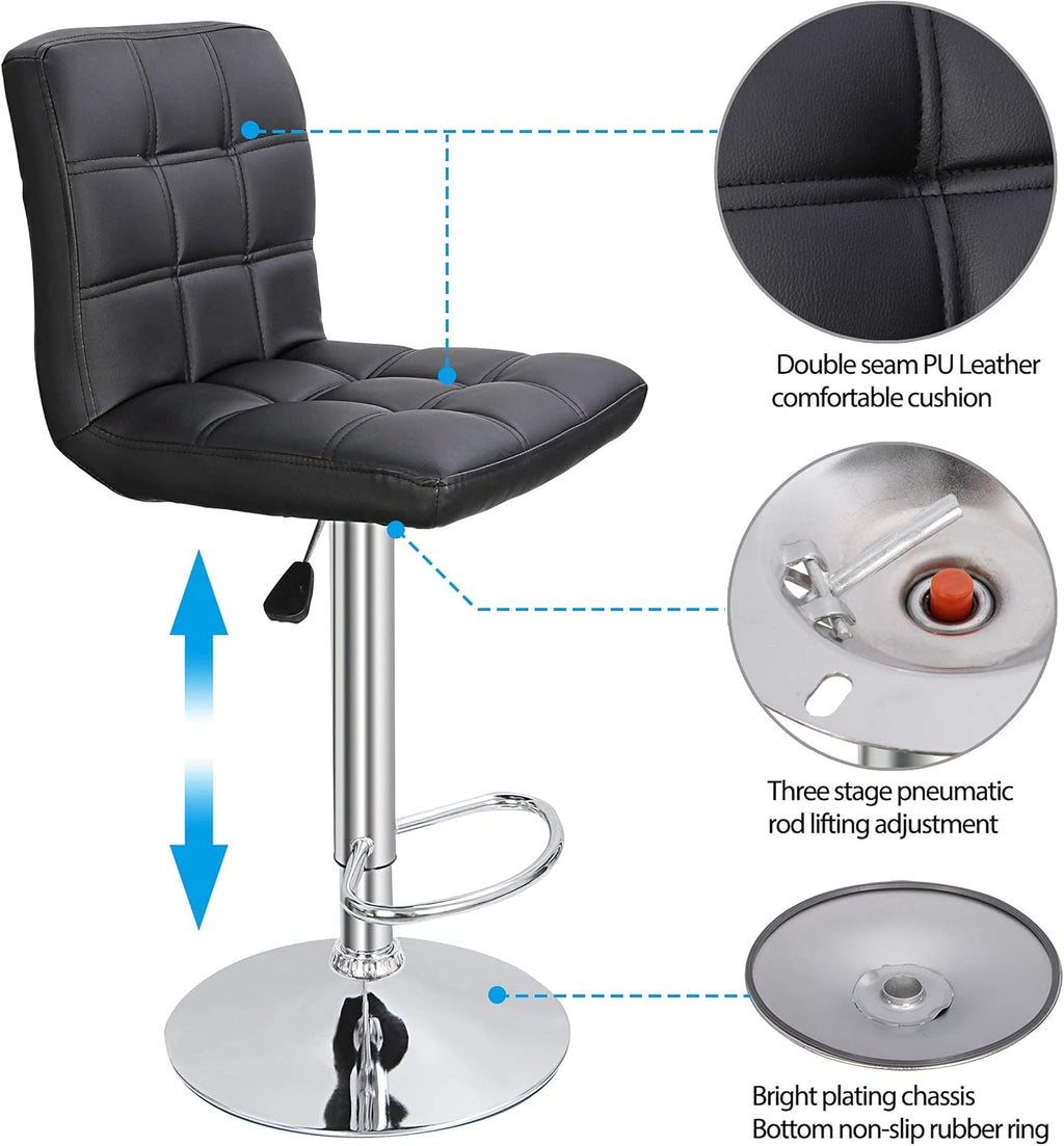 ZENY Set of 4 Adjustable Swivel Barstools, Modern PU Leather Kitchen Counter Bar Stools, Square Back Bar Stool - Grand Goldman
