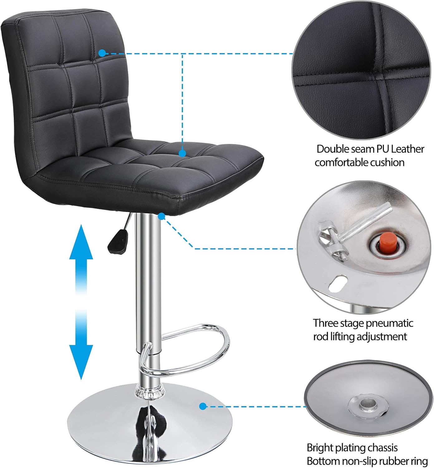 ZENY Set of 4 Adjustable Swivel Barstools, Modern PU Leather Kitchen Counter Bar Stools, Square Back Bar Stool - Grand Goldman