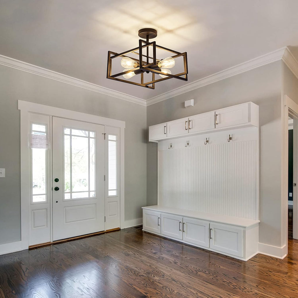 ZGLAOJT 4-Lights Close to Ceiling Light，Black Light Fixture Industrial Flush Mount Ceiling Light ，Farmhouse Chandelier Lighting for Kitchen Island Dining Room Bedroom Foyer Hallway - Grand Goldman