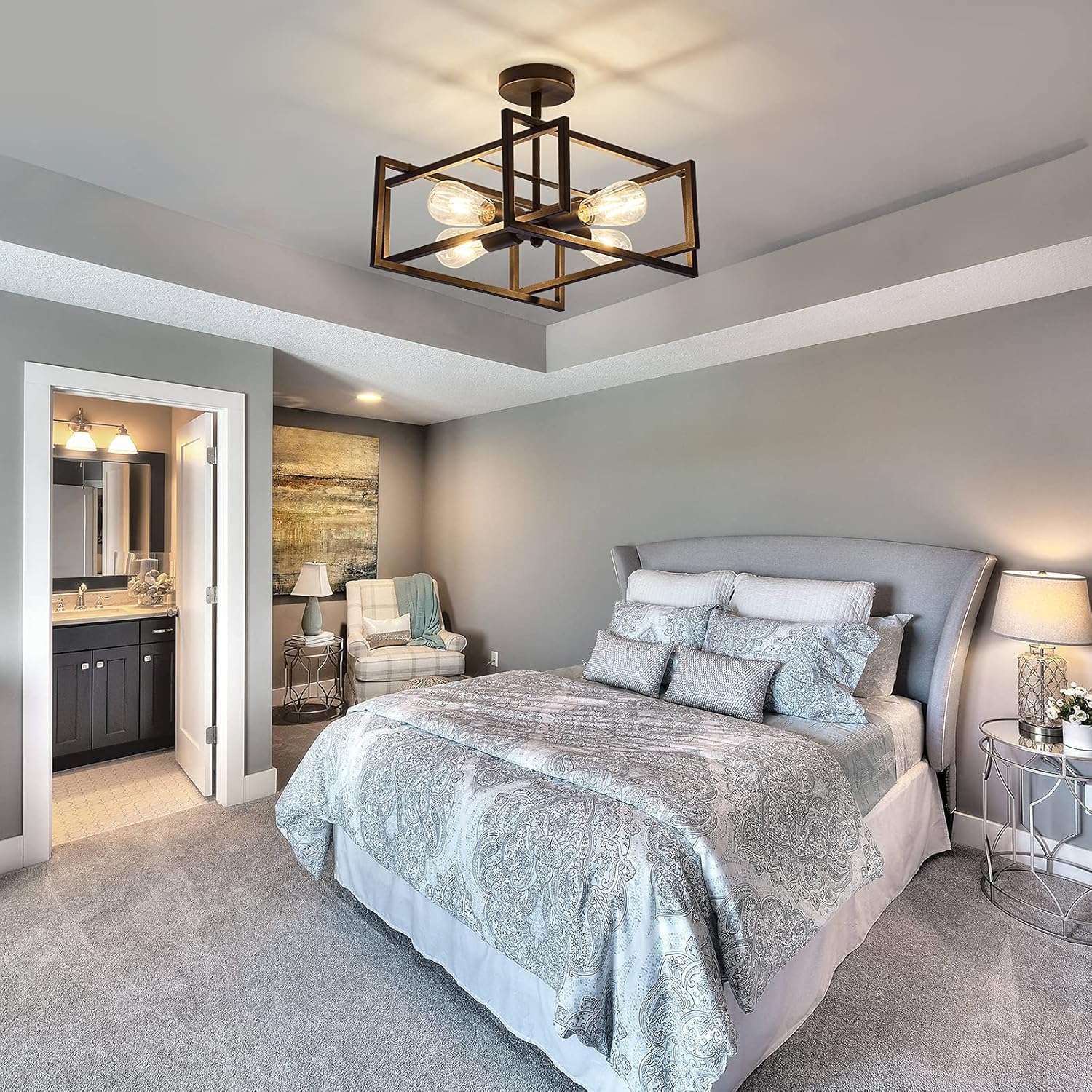 ZGLAOJT 4-Lights Close to Ceiling Light，Black Light Fixture Industrial Flush Mount Ceiling Light ，Farmhouse Chandelier Lighting for Kitchen Island Dining Room Bedroom Foyer Hallway - Grand Goldman