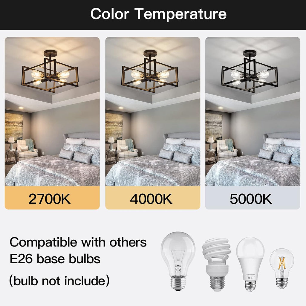 ZGLAOJT 4-Lights Close to Ceiling Light，Black Light Fixture Industrial Flush Mount Ceiling Light ，Farmhouse Chandelier Lighting for Kitchen Island Dining Room Bedroom Foyer Hallway - Grand Goldman