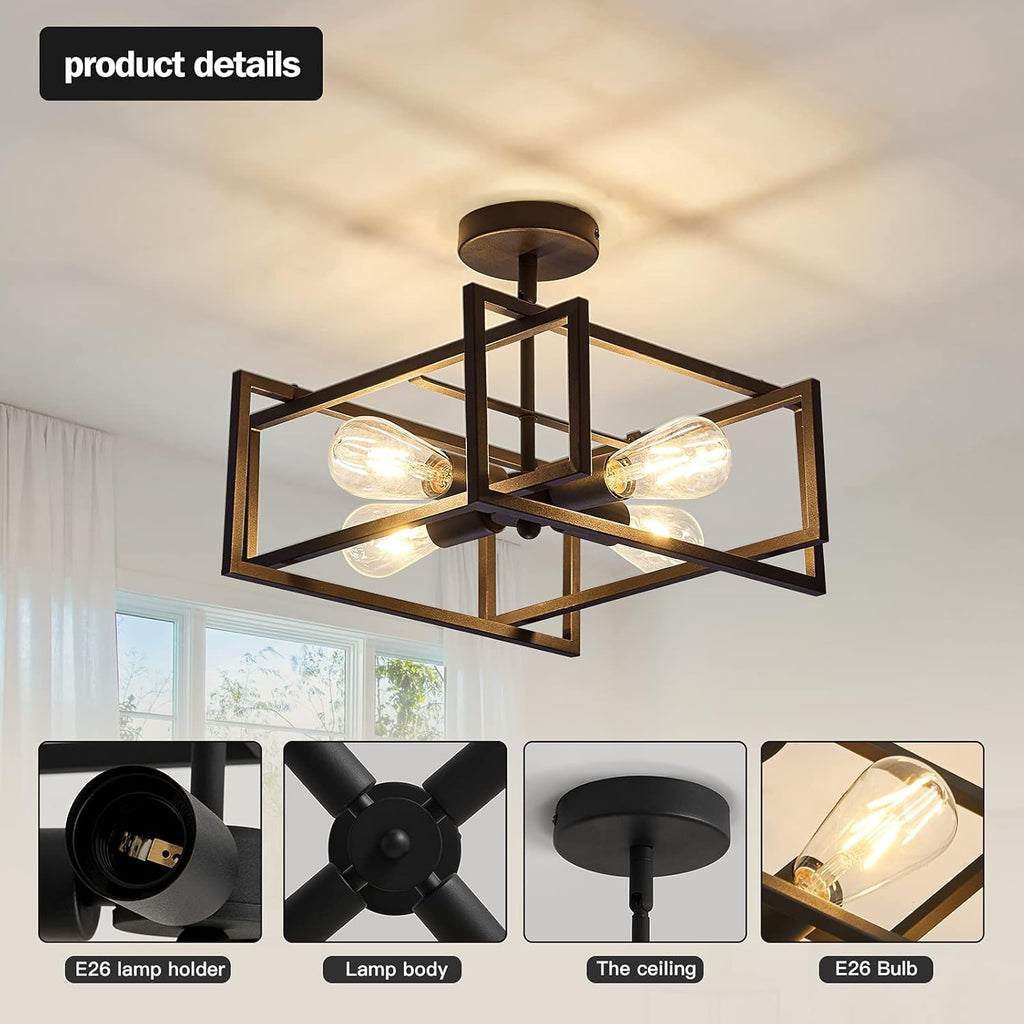 ZGLAOJT 4-Lights Close to Ceiling Light，Black Light Fixture Industrial Flush Mount Ceiling Light ，Farmhouse Chandelier Lighting for Kitchen Island Dining Room Bedroom Foyer Hallway - Grand Goldman